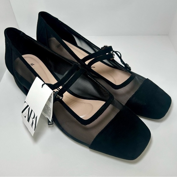 Zara Shoes - Zara Women's Black Mary Jane Block Mesh Casual Heels, NWT, Size 40